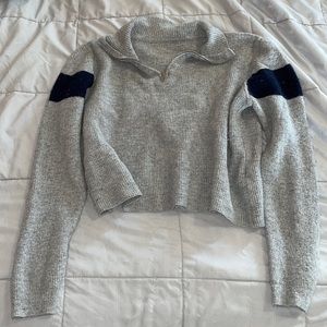 john galt grey and blue cropped quarter zip